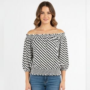 Cato Women's Black And White Striped Blouse Large